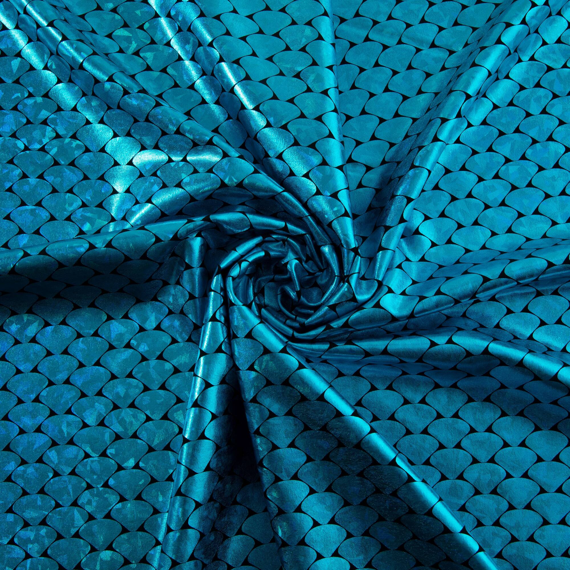 Cosplay by Yaya Han Metallic Turquoise Holographic Mermaid Scales All Way Stretch Jersey Fabric